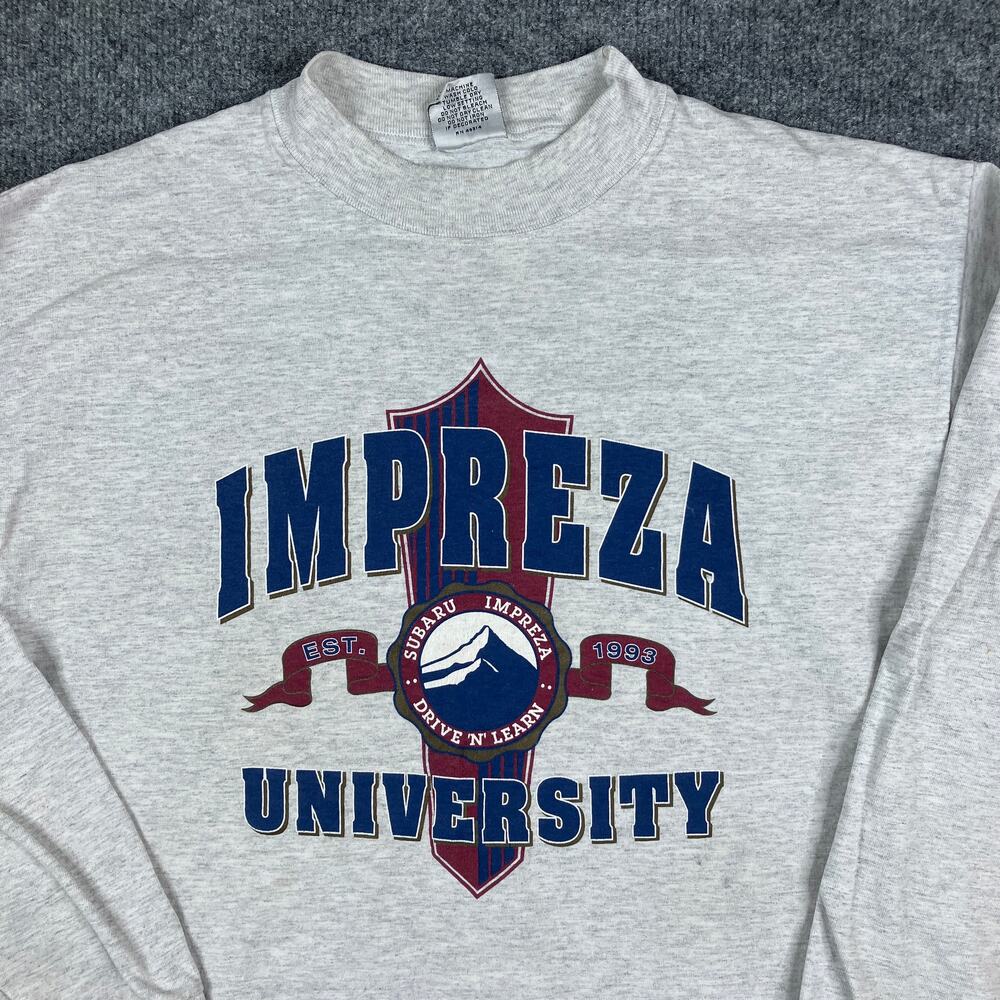 Gear T-Shirt Mens Size L Gray Subaru Impreza University USA Graphic Long‎ Sleeve